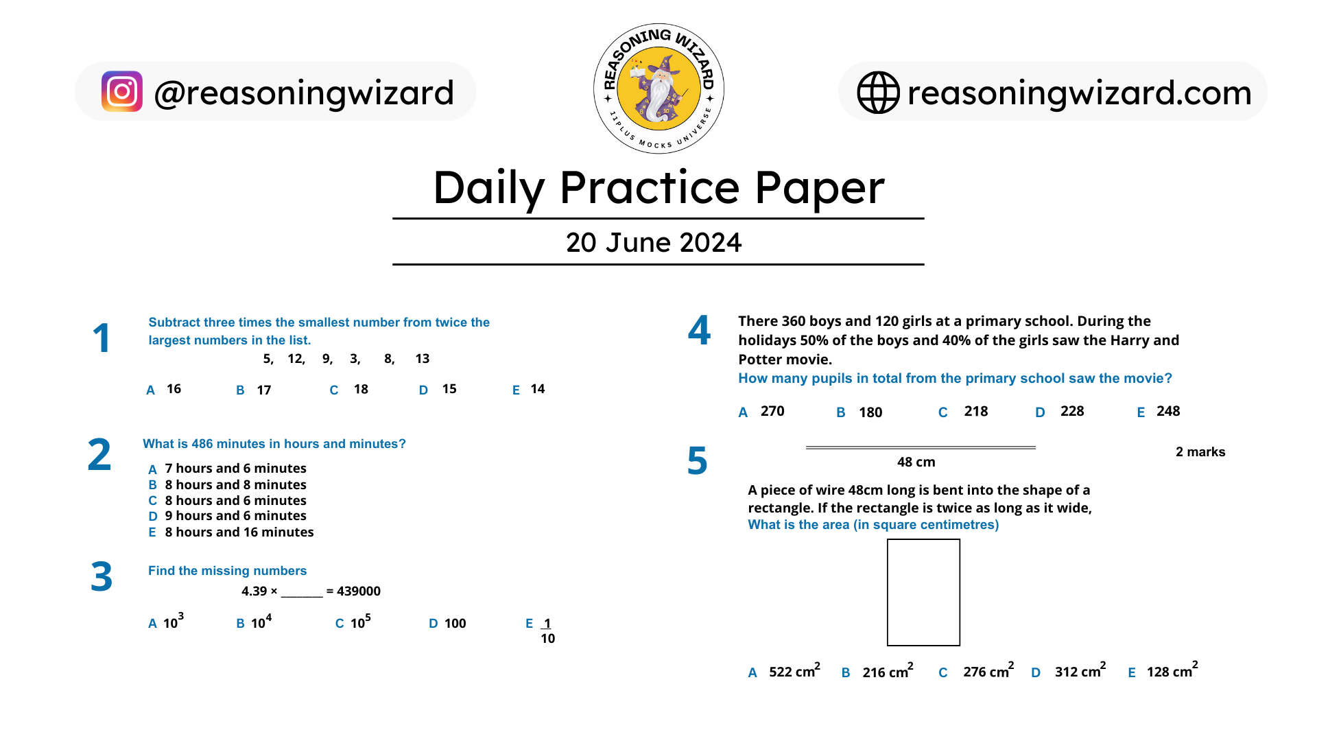 11plus Daily Free Worksheet