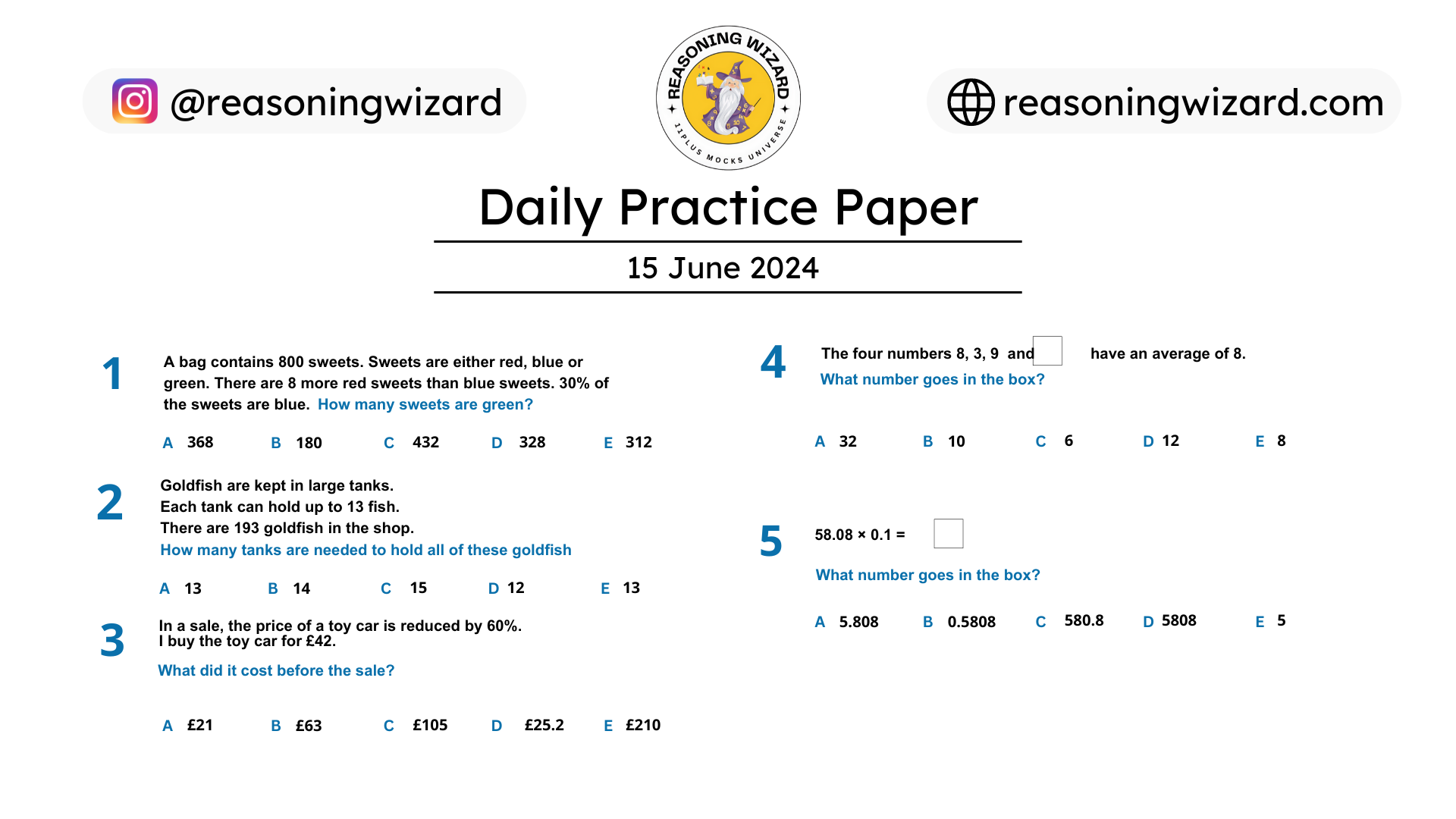 11plus Daily Free Worksheet