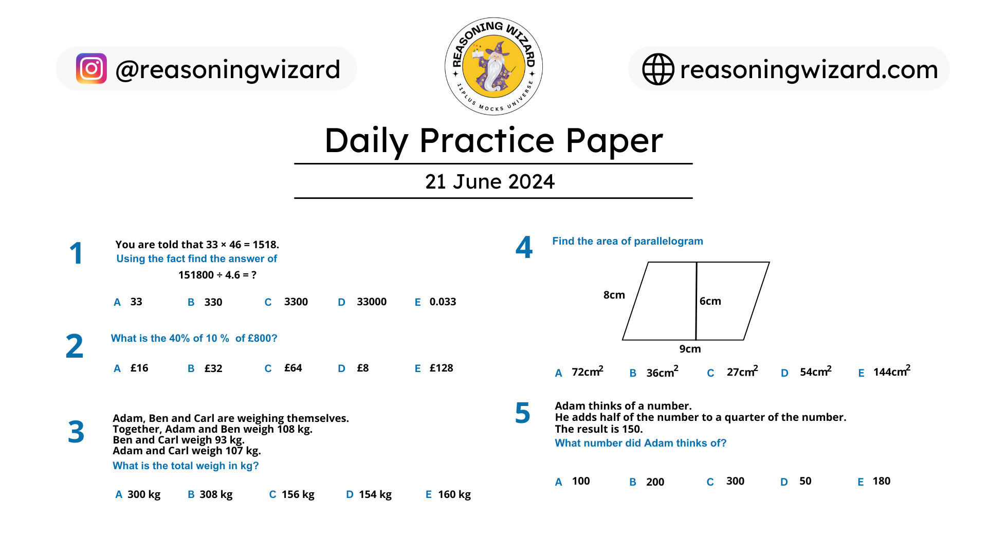 11plus Daily Free Worksheet