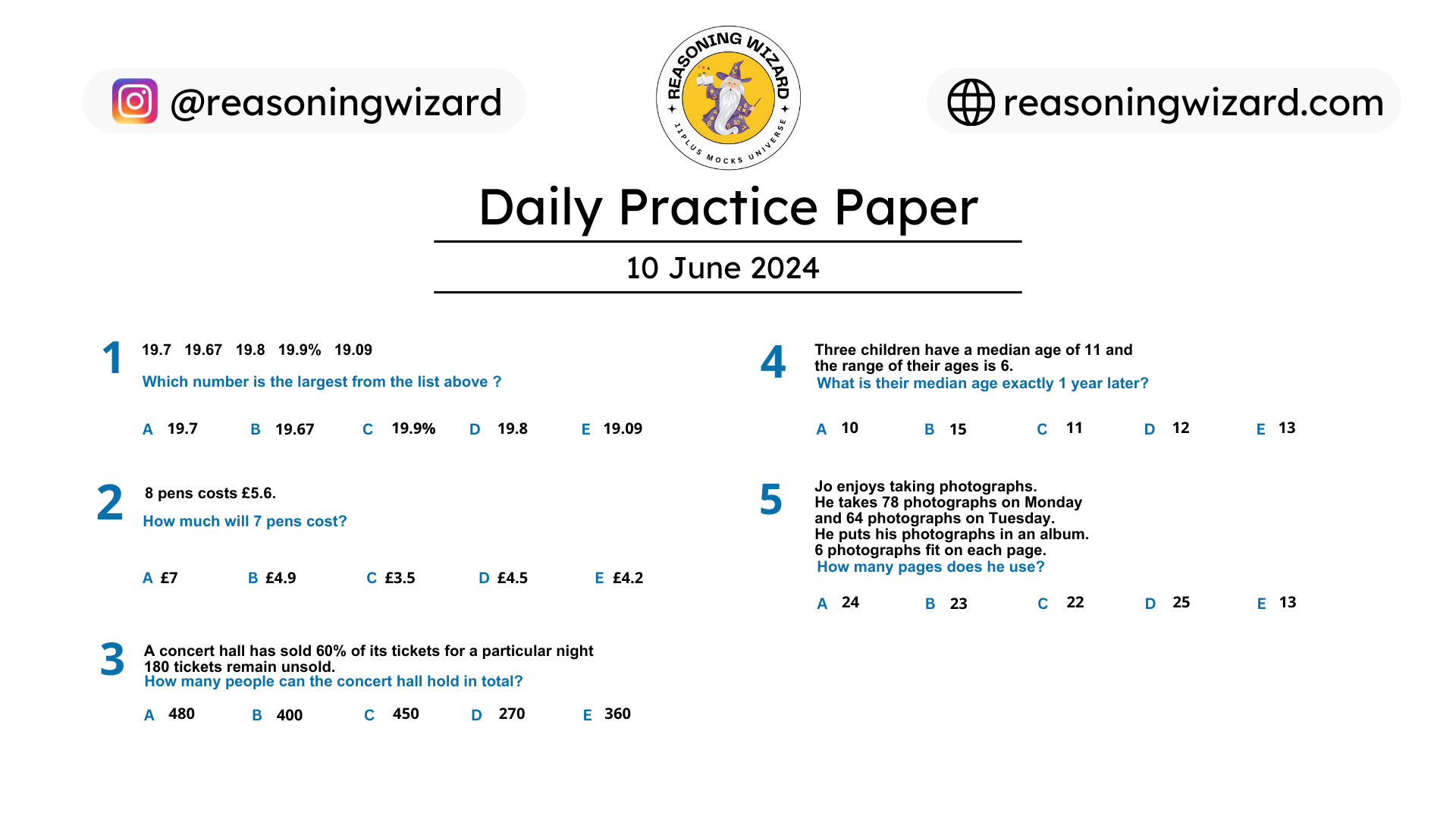 11plus Daily Free Practice Paper