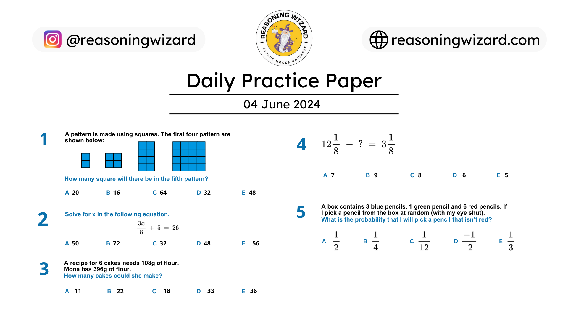 11plus Daily Free Practice Paper