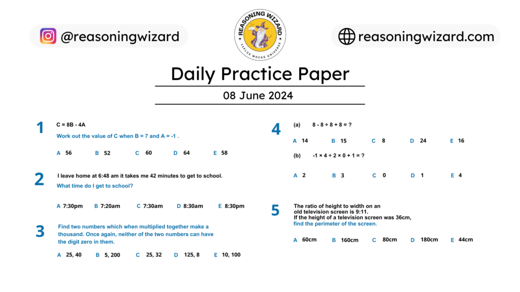 11plus Daily Free Practice Paper