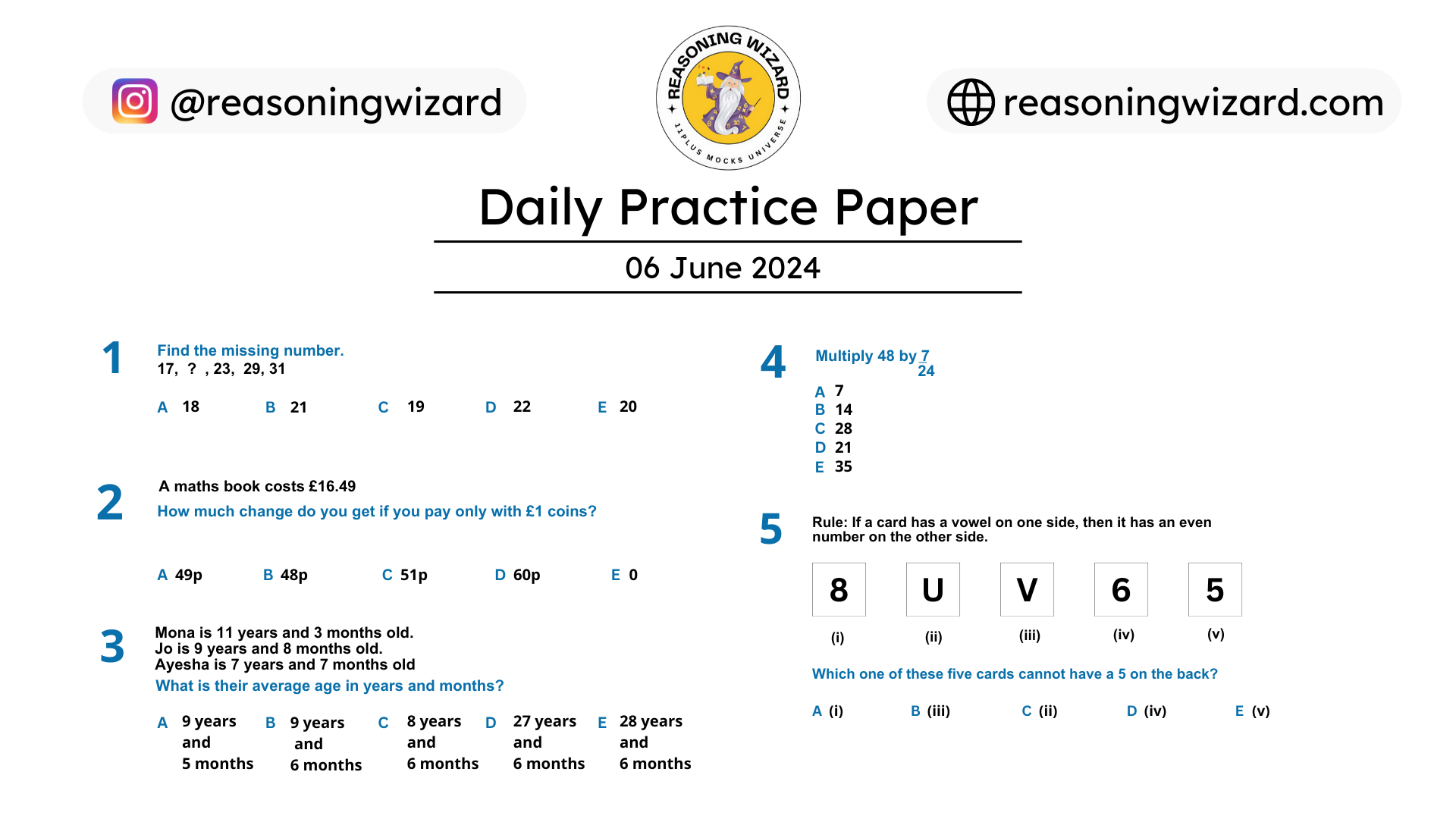 11plus Daily Free Practice Paper