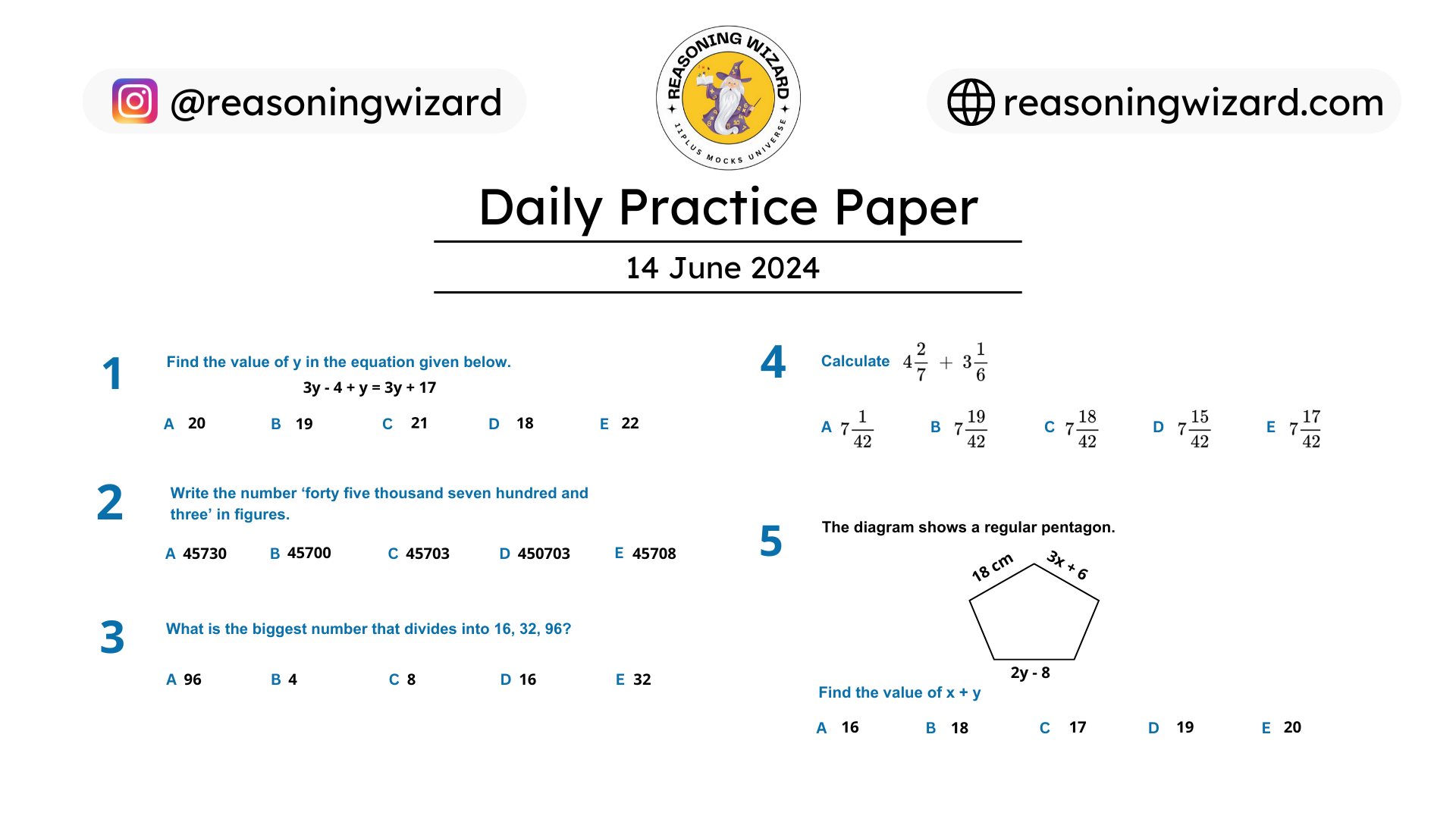 11plus Daily Free Worksheet
