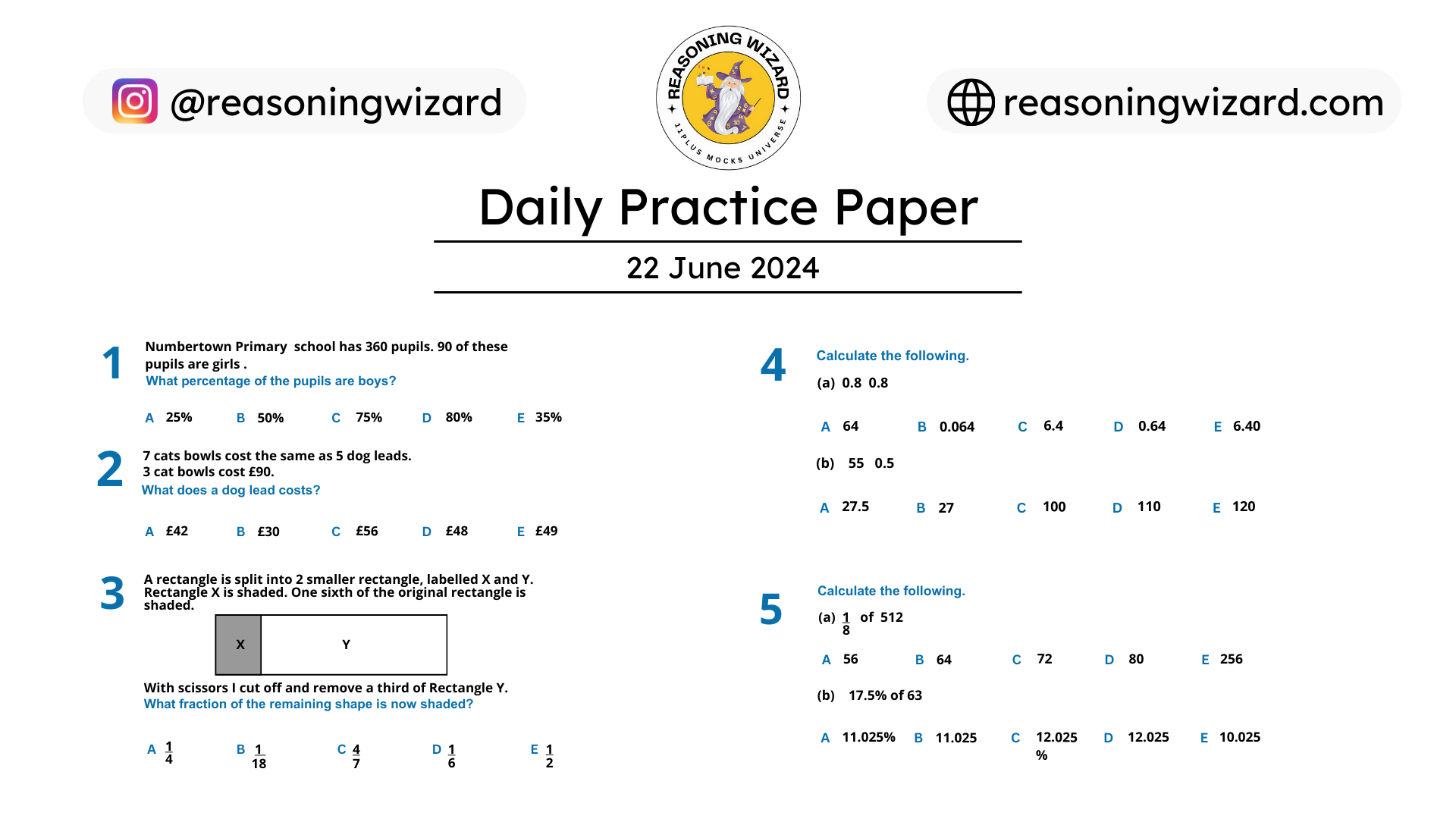 11plus Daily Free Worksheet