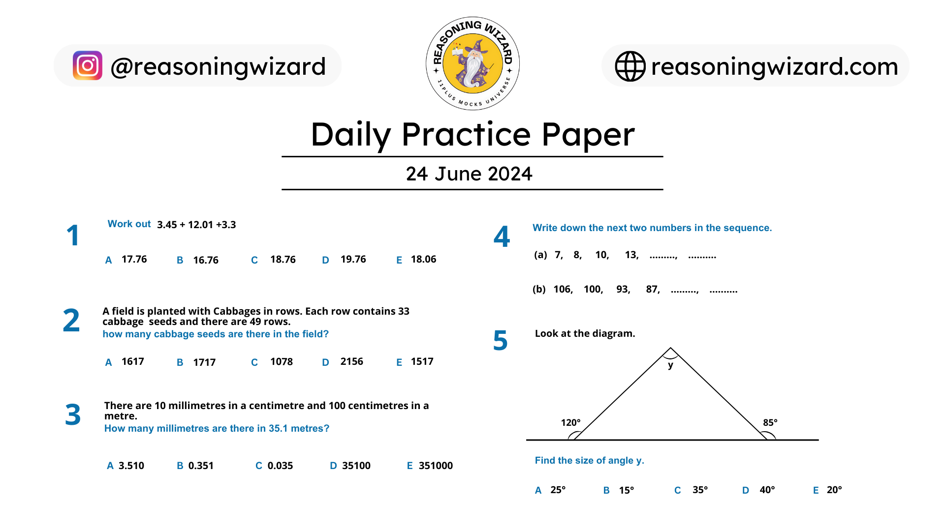 11plus Daily Free Worksheet