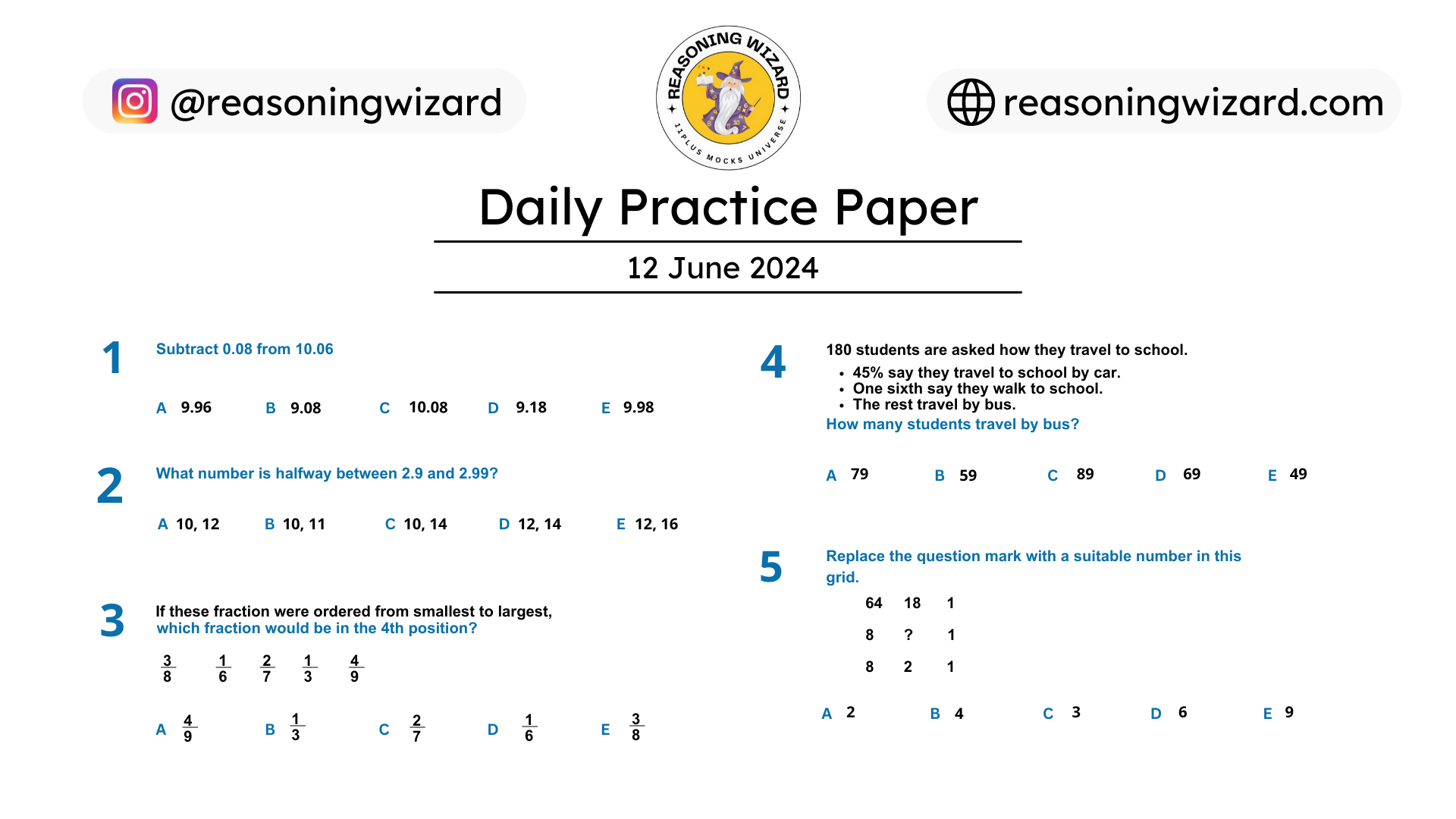 11plus Daily Free Practice Paper