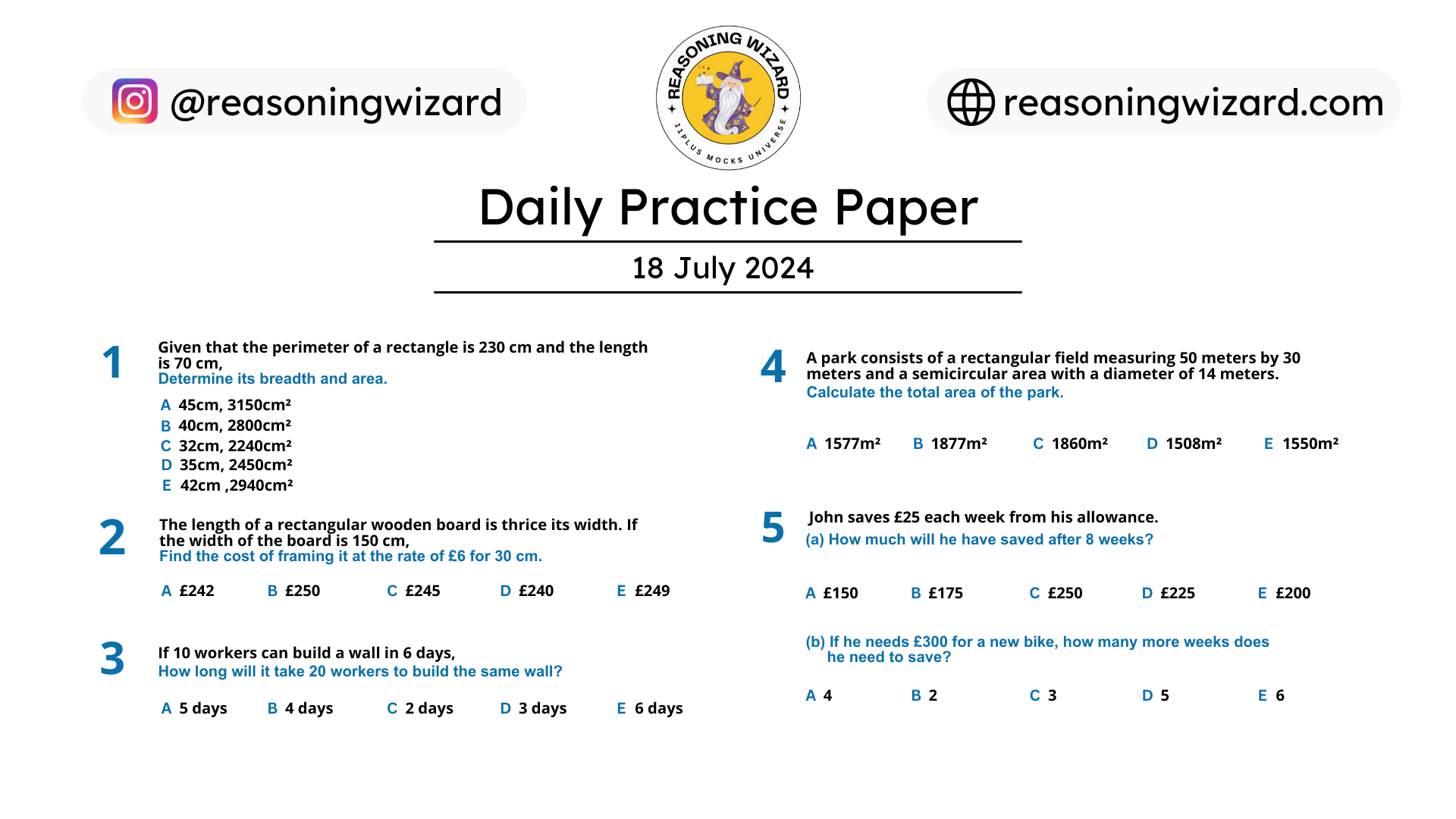 11plus Daily Free Worksheet