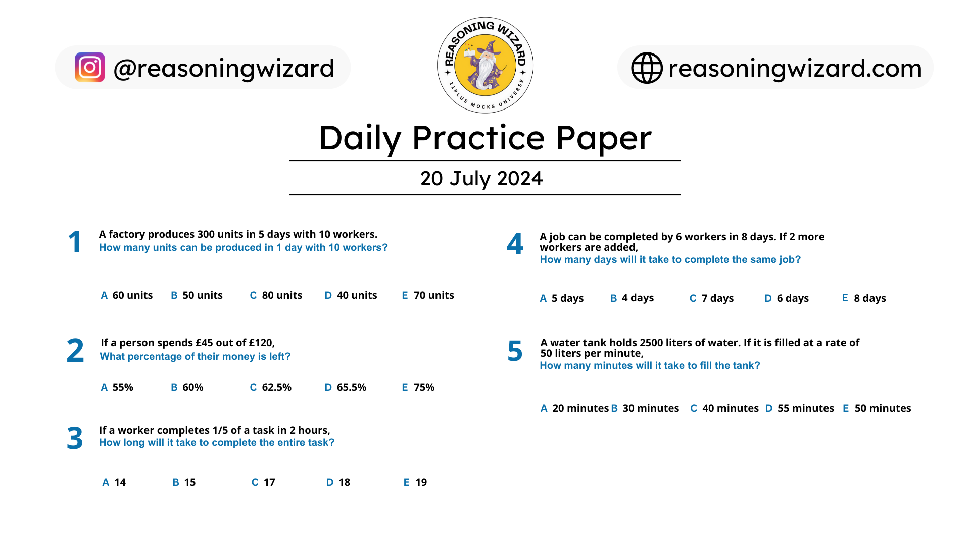 11plus Daily Free Worksheet
