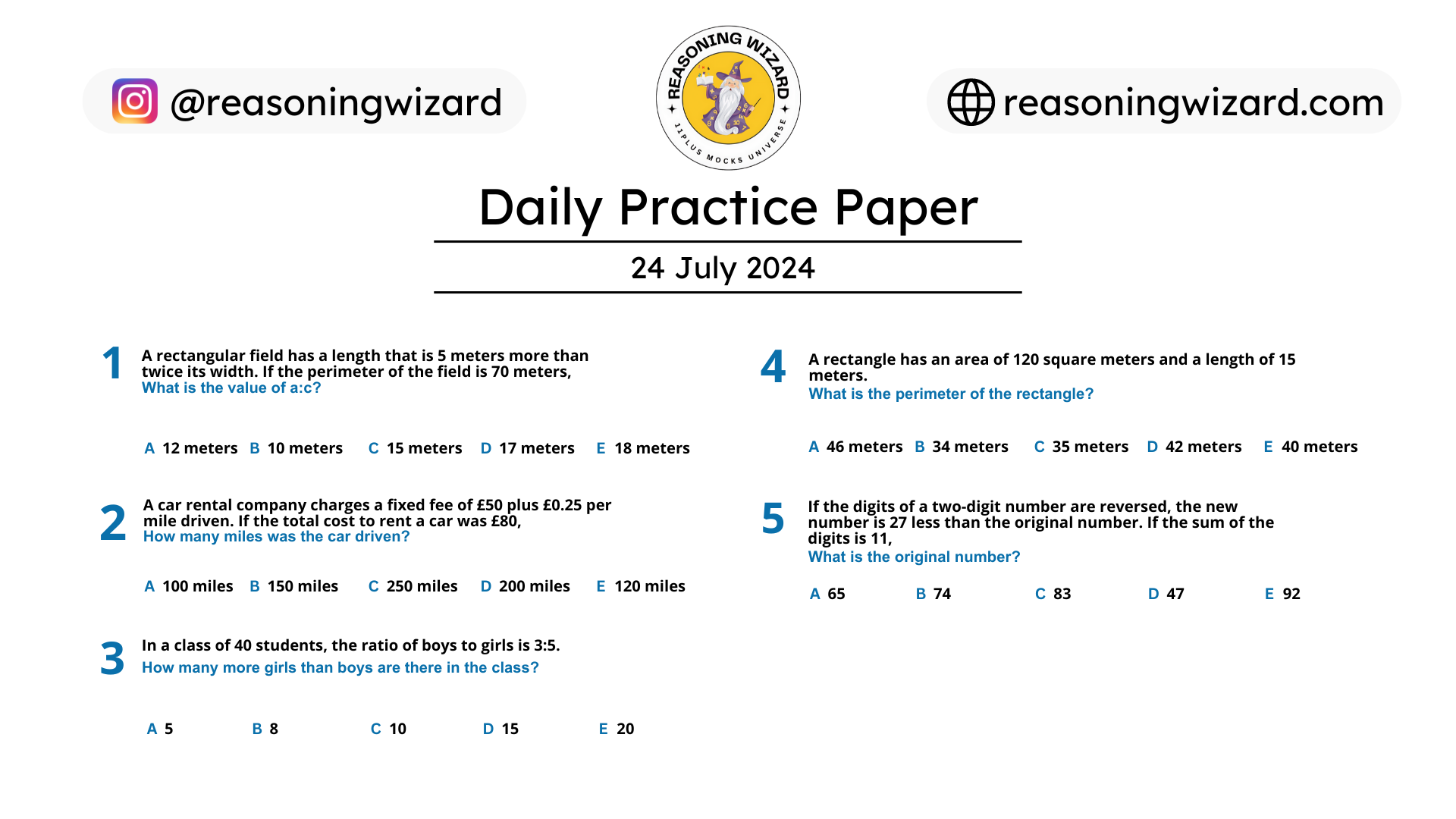 11plus Daily Free Worksheet