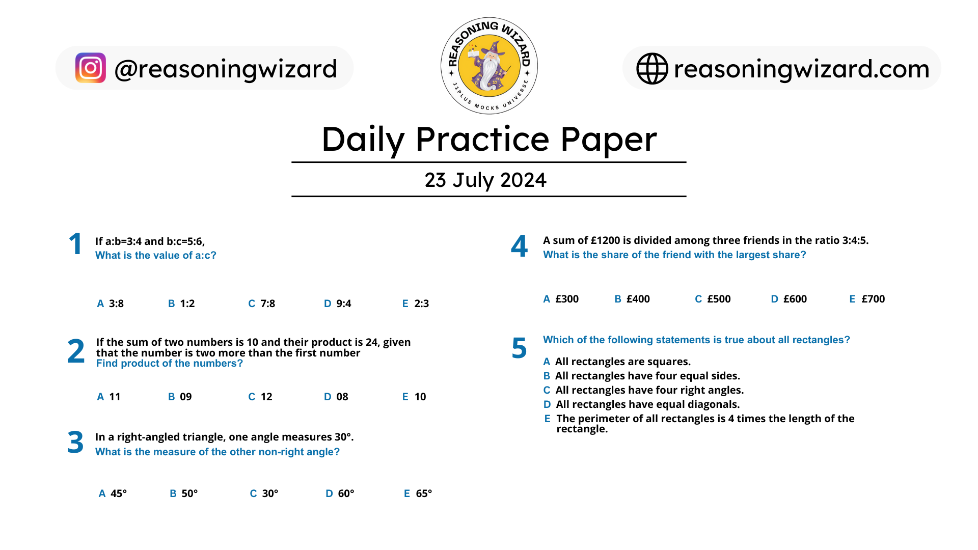 11plus Daily Free Worksheet