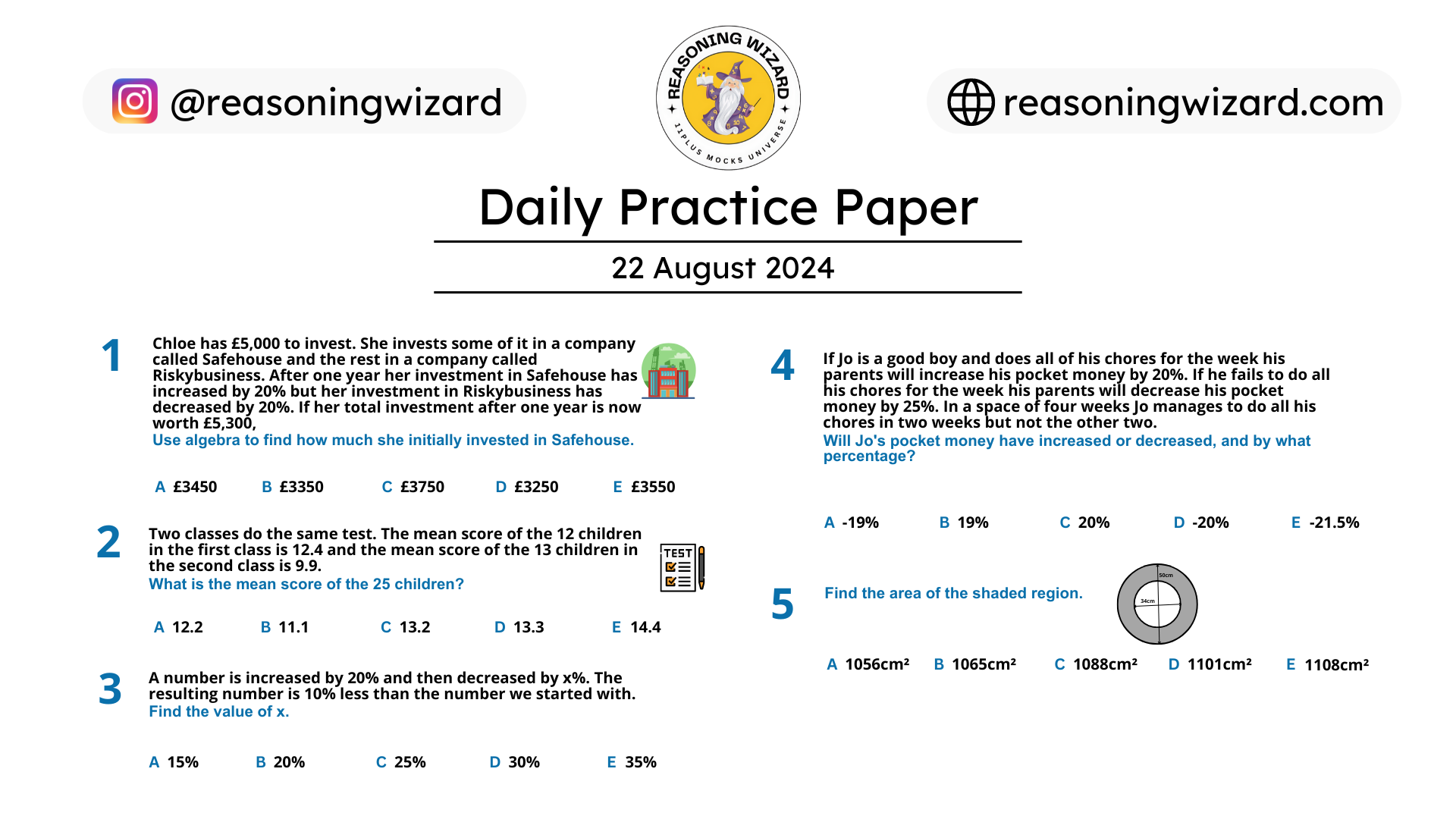 11plus Daily Free Worksheet