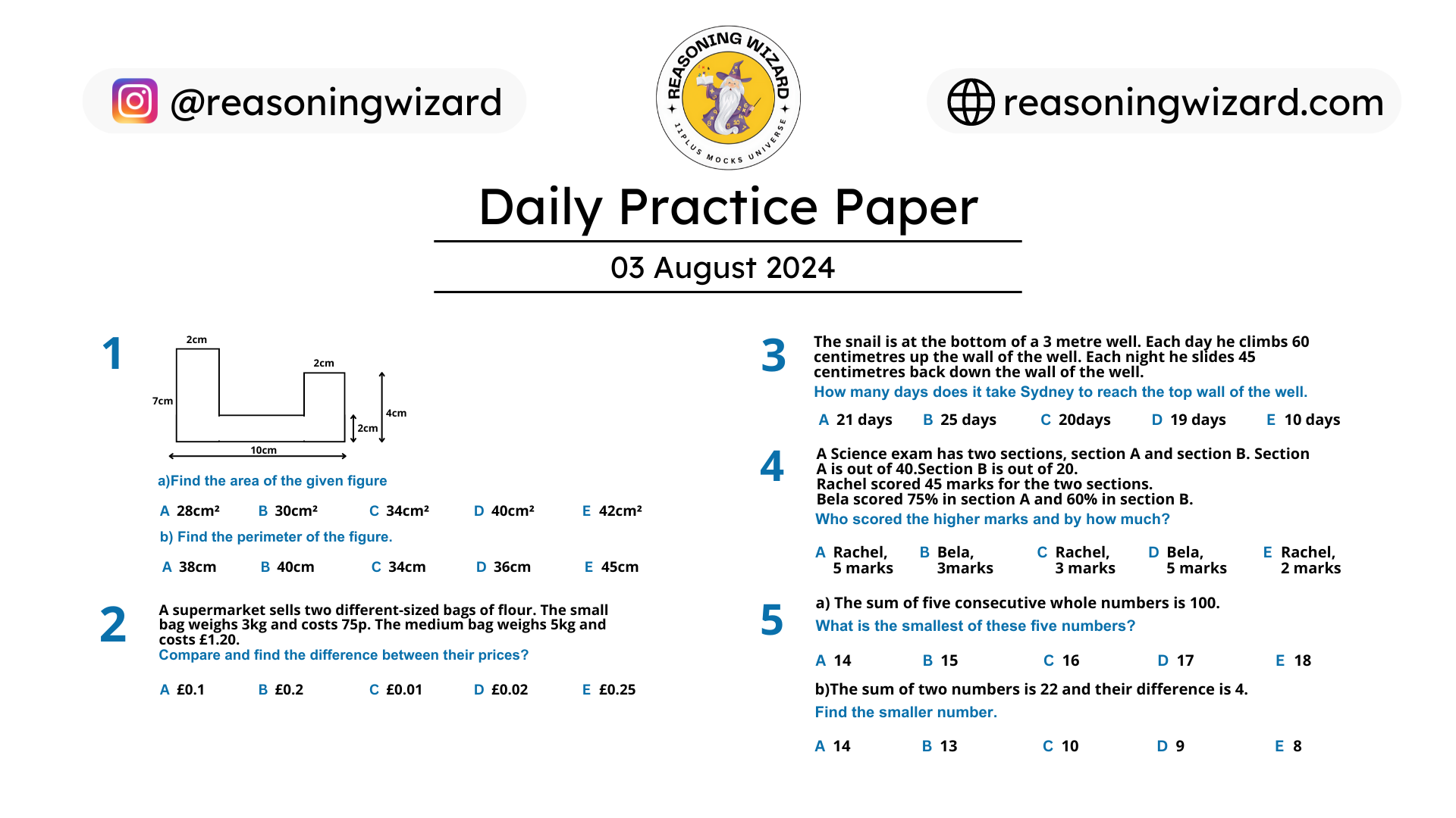 11plus Daily Free Worksheet