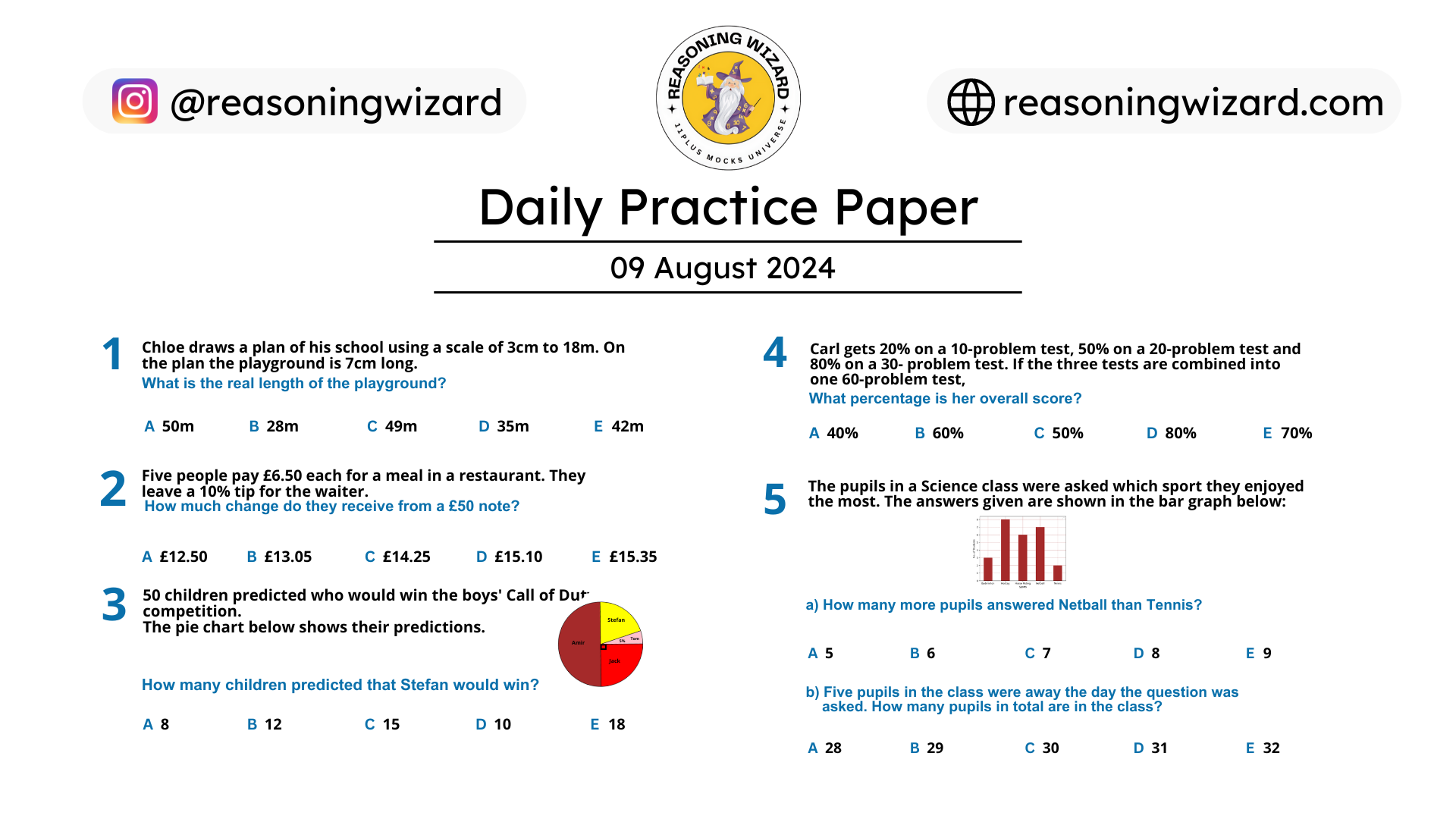 11plus Daily Free Worksheet