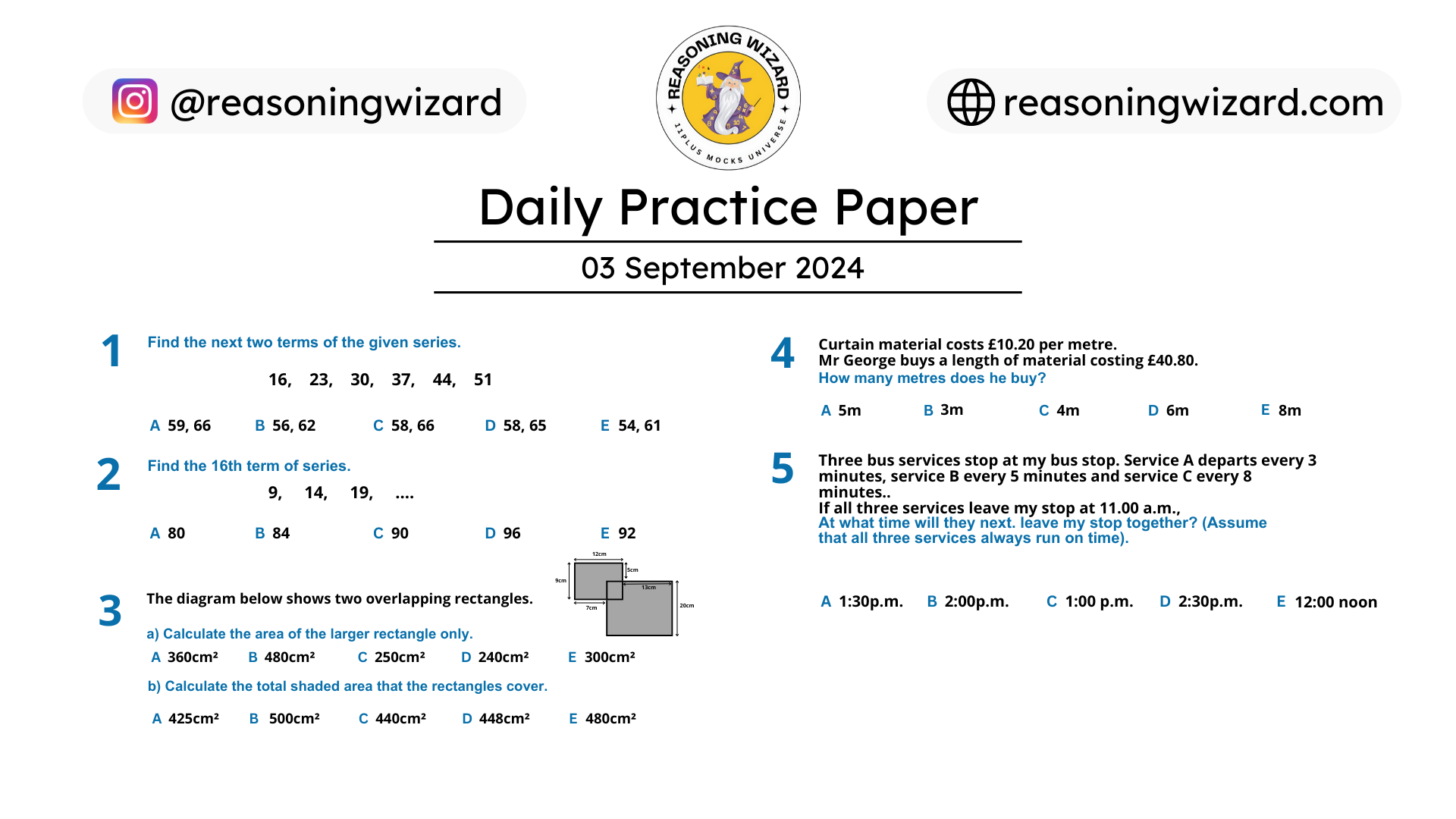 11plus Daily Free Worksheet